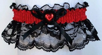 Black & Red Garter with a Rhinestone Heart. Prom Garter - Wedding Garter - Bridal Garter - Valentine Garter