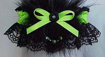 Key Lime Neon Green and Black Garter with Marabou Feathers. Prom Garter - Wedding Garter - Bridal Garter. garders, garder
