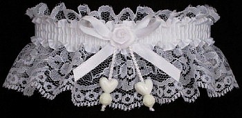 White Wedding Garter - White Bridal Garter - White Prom Garter - White Lace Garters with Double Hearts. garter, garders, garder