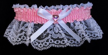 Pearl Pink Rhinestone Garter for Prom Wedding Bridal on White Lace