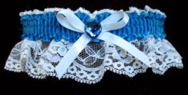 Aegean Blue Rhinestone Garter for Prom Wedding Bridal on White Lace