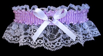 Lt Orchid Rhinestone Garter for Prom Wedding Bridal on White Lace