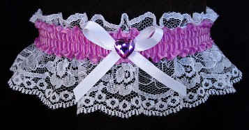 Orchid Rhinestone Garter on White Lace for Prom Wedding Bridal Valentine