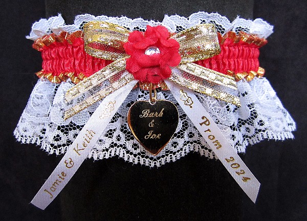 Personalized Imprinted Ribbon Tails and Year Charm on Garter