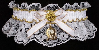 Fancy Bands White & Gold Garters with Love Script Charm. Prom garter Tradition - Prom Garter - Wedding Garter - Bridal Garter