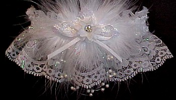 White Wedding Garter - White Bridal Garter - White Prom Garter - White Lace Garters with Crystal Rhinestone & Marabou feathers. garter, garders, garder