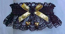 Black and Gold Garters with Gold Double Hearts Gold Metallic Bow. Prom Garter - Wedding Garter - Bridal Garter
