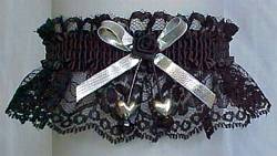 Black and Silver Garter with Silver Double Hearts Silver Metallic Bow. Prom Garter - Wedding Garter - Bridal Garter