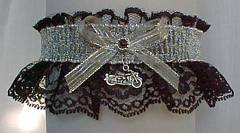 Motorcycle Garters. Black Lace and Silver Chain Mail Biker Bands Garter with a motorcycle charm. garter, garders, garder
