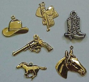 Western Charms, Western Cowboy Hat, Western Saddle, Western Cowboy Boots, 6-Gun, Mustang, Horse Head