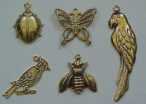 Charms. Ladybug, Butterfly, Cardinal, Bee, Parrot
